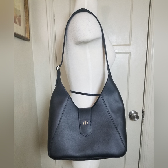 PORTLAND LEATHER GOODS flora Black Shoulder Bag Leather New - Picture 2 of 9